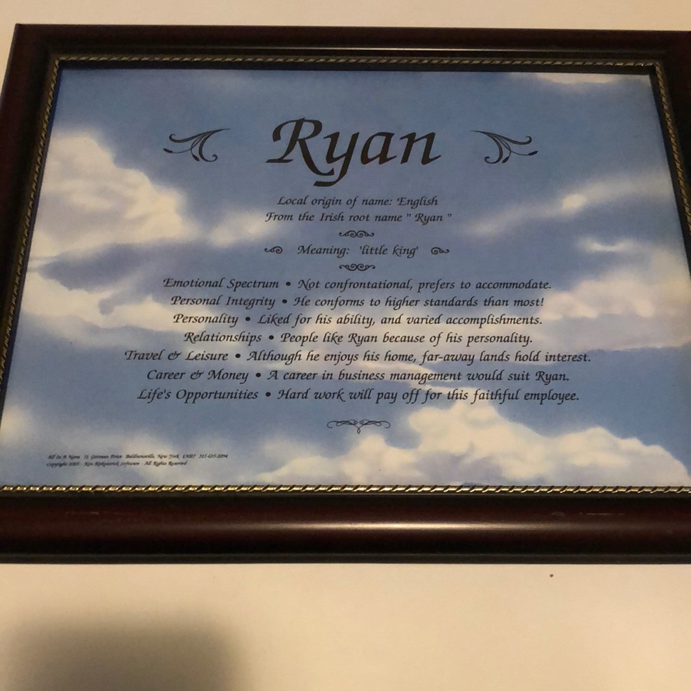 Ryan name meaning keepsake in frame